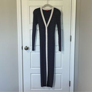 Staud Blue and White Striped Midi Dress | M